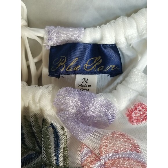 Blue Rain M Boho Sleeveless Top Embroidered Floral Fern Lined Tassels Wms Medium - Picture 3 of 14